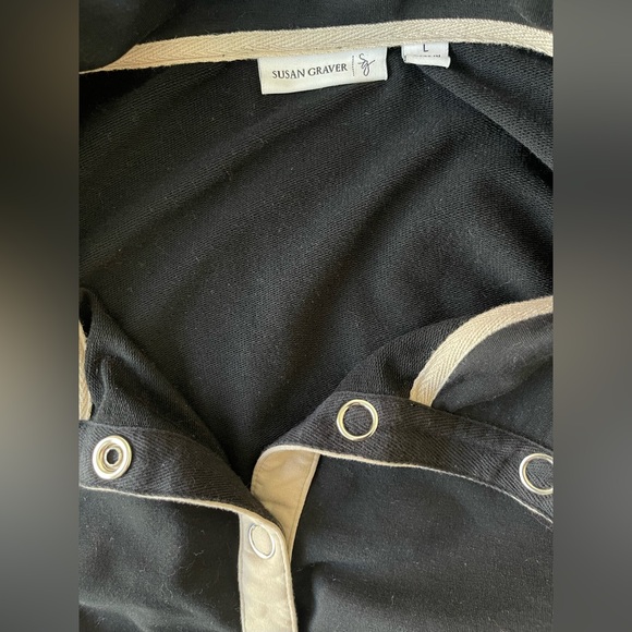 Susan Graver Black Button-Up Jacket with Tan Trim - Picture 4 of 4